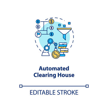 Automated Clearing House Concept Icon. ACH Credit Transfer Idea Thin Line Illustration. Electronic Payment System. Financial Transaction. Banking. Vector Isolated Outline Drawing. Editable Stroke