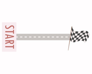 Vector illustration with gray road from start to finish checkered black and white flag isolated on a white background.