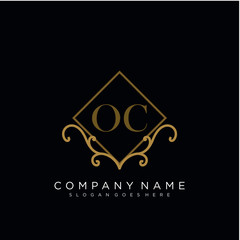 Initial letter OC logo luxury vector mark, gold color elegant classical 