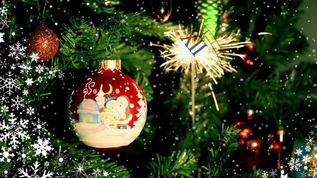 Christmas ball and Burning  sparkler on the christas tree loop ready File
