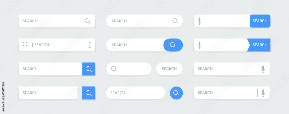 Fototapete search bar design web ui elements. vector template for browsers with search button and text field. s