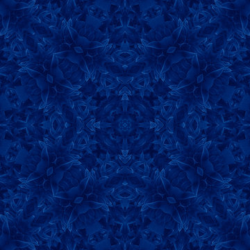Classic Blue kaleidoscope geometrical ornament abstract background. Trendy color concept of the year. 2020 trend © SergeVo