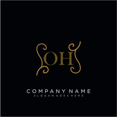 Initial letter OH logo luxury vector mark, gold color elegant classical 