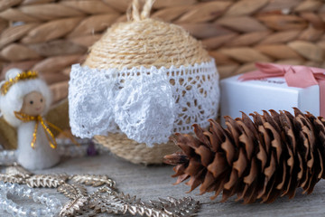 Hand made Christmas decors with pine cones