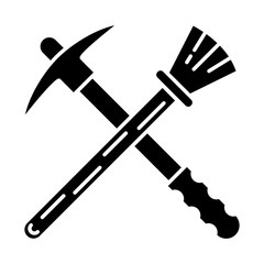 Archeologist tools glyph icon. Restoration. Renovation equipment. Reconstruction of ancient artifact. Exploration. Paleontology. Silhouette symbol. Negative space. Vector isolated illustration