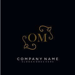 Fototapeta na wymiar Initial letter OM logo luxury vector mark, gold color elegant classical 