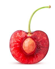 Sweet cherry berry cut in half with bone