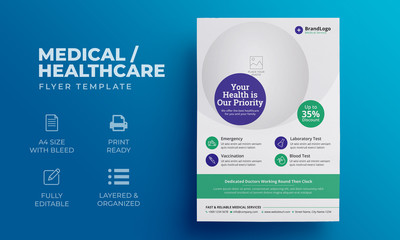 Medical Flyer Template | Healthcare Flyer | Poster, Brochure for Medical Business with Blue, Green Color