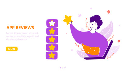 Online app review landing page flat vector template