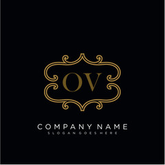 Initial letter OV  logo luxury vector mark, gold color elegant classical 