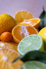Classic shot of citrus fruits in the kitchen on white background