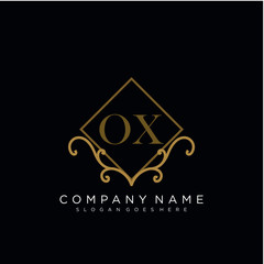 Initial letter OX logo luxury vector mark, gold color elegant classical 