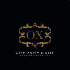 Initial letter OX logo luxury vector mark, gold color elegant classical 
