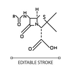 Chemical molecular formula linear icon. Arrangement of atoms. Organic chemistry scheme. Compounds of element. Thin line illustration. Contour symbol. Vector isolated outline drawing. Editable stroke