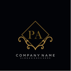 Initial letter PA logo luxury vector mark, gold color elegant classical 