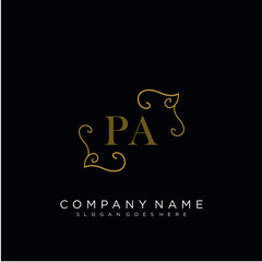 Initial letter PA logo luxury vector mark, gold color elegant classical 