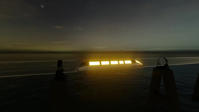 Green Maglev hyperloop. Green energy concept. Modern city landscape. Futuristic tunnel. Futuristic monorail transport. 3d landscape. Isometric hyperloop transport concept. Rail road. 4k