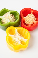 Cross section of different colored bell peppers