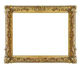 Golden frame for paintings, mirrors or photo isolated on white background
