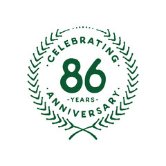 86 years design template. 86th logo. Vector and illustration.