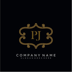 Initial letter PJ logo luxury vector mark, gold color elegant classical 