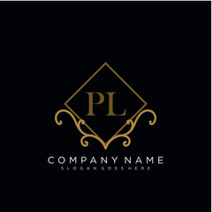 Initial letter PL logo luxury vector mark, gold color elegant classical 