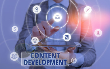 Conceptual hand writing showing Content Development. Concept meaning Authoring and originating content for any medium