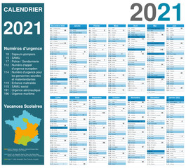 Calendrier 2021 sur 14 mois multicaque - modifiable - texte arial	