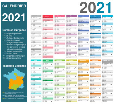 Calendrier 2021 sur 14 mois multicaque - modifiable - texte arial	
