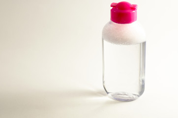 Nail polish remover liquid on white background, isolate