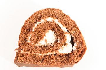 Sponge Cake Chocolate Roll Isolated on White