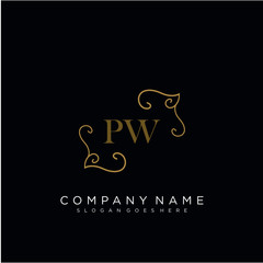 Fototapeta na wymiar Initial letter PW logo luxury vector mark, gold color elegant classical 