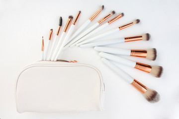 set of make-up brushes, shot on white background grouped together
