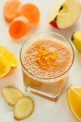 Glass of fruit and vegetable smoothie.