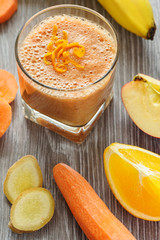 Glass of fruit and vegetable smoothie.