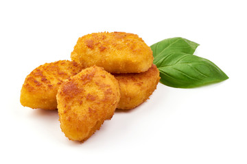 Fried chicken nuggets, isolated on white background