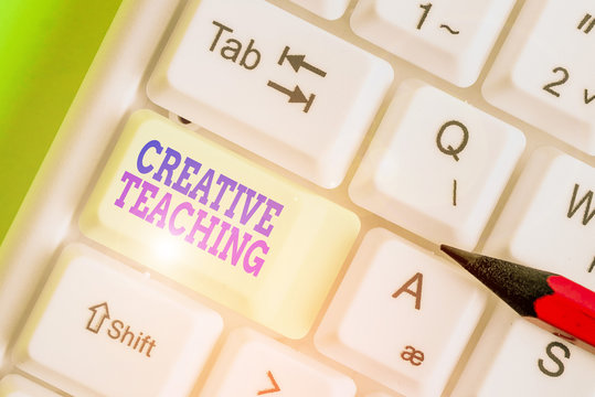 Text sign showing Creative Teaching. Business photo showcasing making something fine out of learning situations