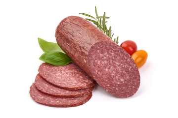 Smoked pork sausage, isolated on white background