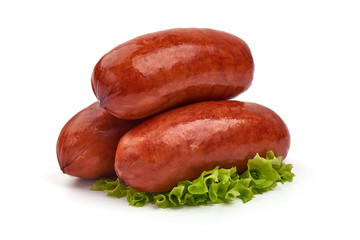 Smoked German Sausages, isolated on white background