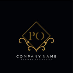 Initial letter PO logo luxury vector mark, gold color elegant classical 