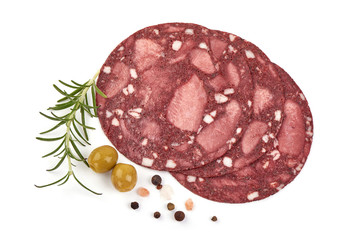 Black Pudding sausage, german cuisine, isolated on white background
