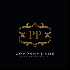 Initial letter PP logo luxury vector mark, gold color elegant classical 