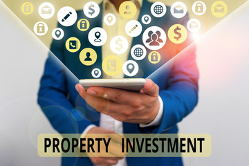 Word writing text Property Investment. Business photo showcasing Asset purchased and held primarily...