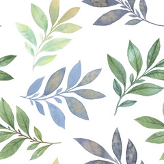 Isolated leaves on a white background. Decorative ornament. Seamless botanic pattern.   Elegant leaves for art design.