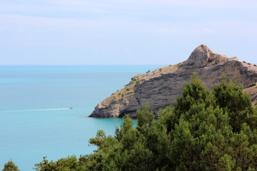 Crimea, the mountain in the form of a dragon's head and the Black sea.
