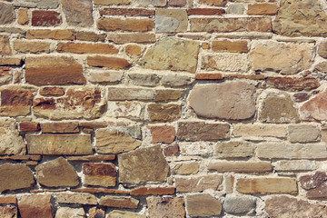 brown wall of different bricks. texture, background