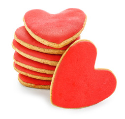 Fototapeta na wymiar Heart shaped cookies for Valentine's day on white background