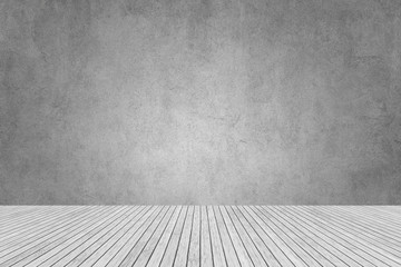 gray cement wall and white wooden floor for studio and room design