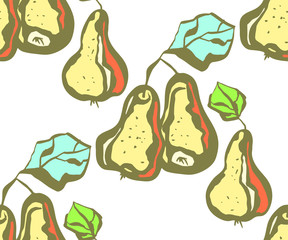 Seamless floral pattern with pear and flowers. Ornamental decorative background. Vector pattern. Print for textile, cloth, wallpaper, scrapbooking
