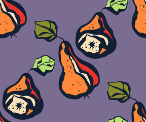 Seamless floral pattern with pear and flowers. Ornamental decorative background. Vector pattern. Print for textile, cloth, wallpaper, scrapbooking